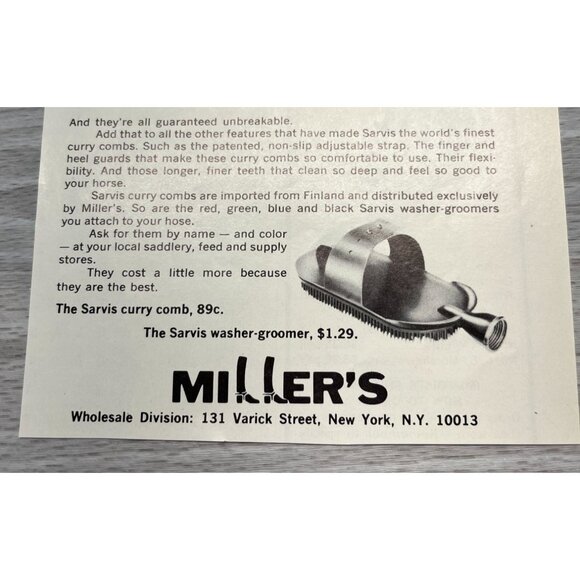 Sarvis Curry Comb Vintage Print Ad 1970s Horse Grooming Millers Wholesale NY - Picture 5 of 6